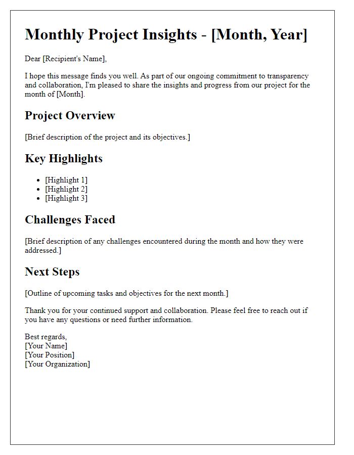 Letter template of monthly project insights