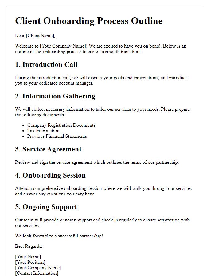 Letter template of Client Onboarding Process Outline