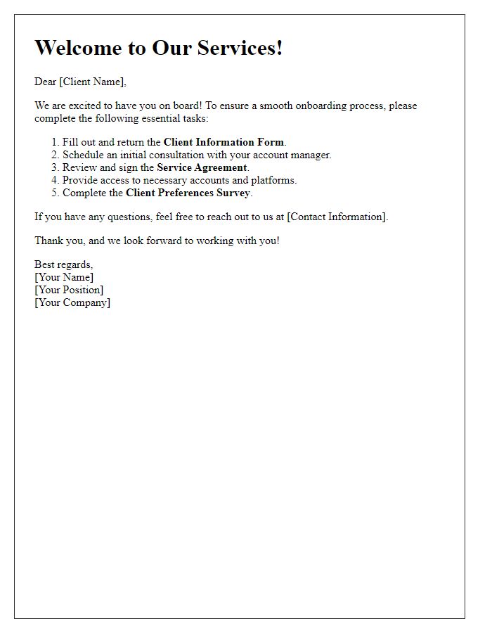 Letter template of Essential Client Onboarding Tasks