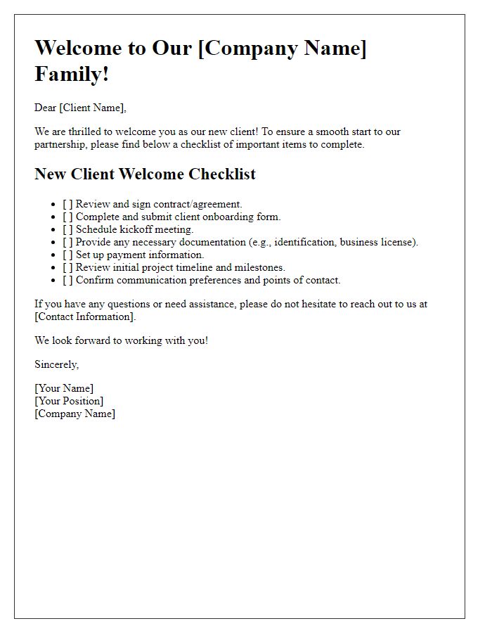 Letter template of New Client Welcome Checklist