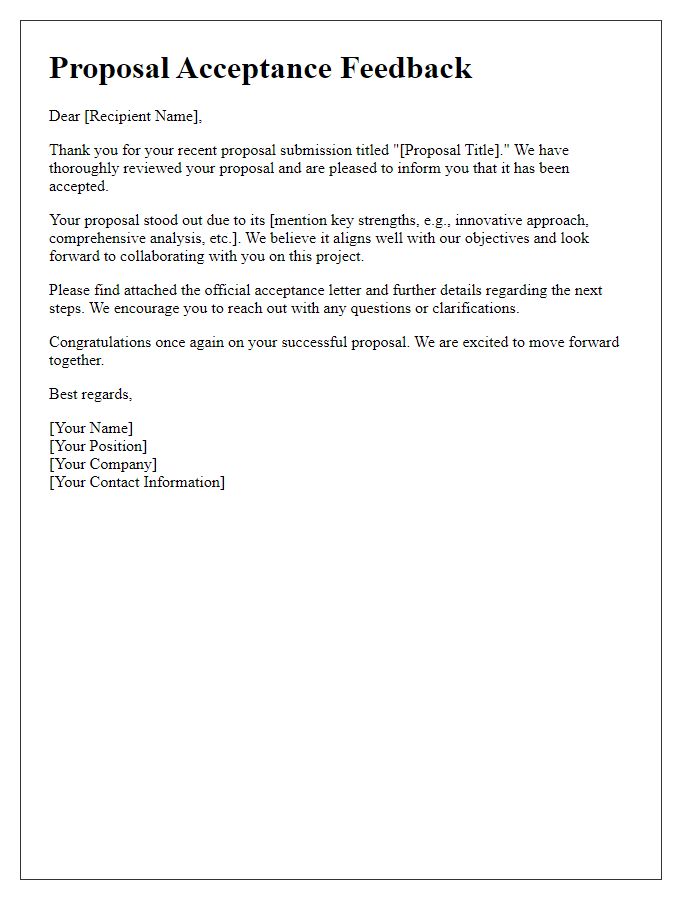 Letter template of Proposal Acceptance Feedback