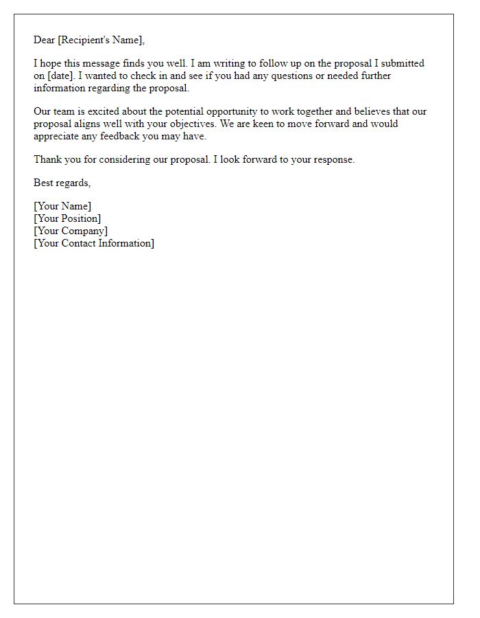 Letter template of Proposal Follow-up Communication