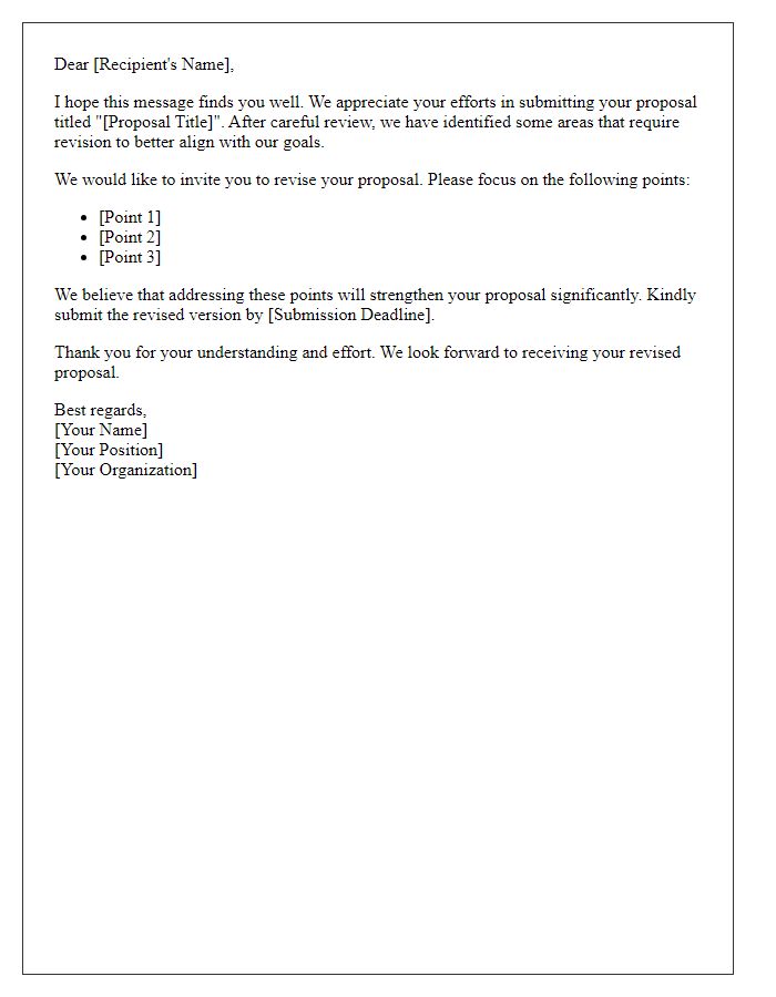Letter template of Proposal Revision Invitation