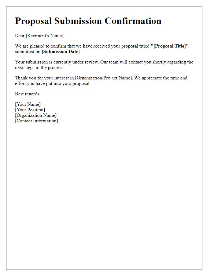 Letter template of Proposal Submission Confirmation