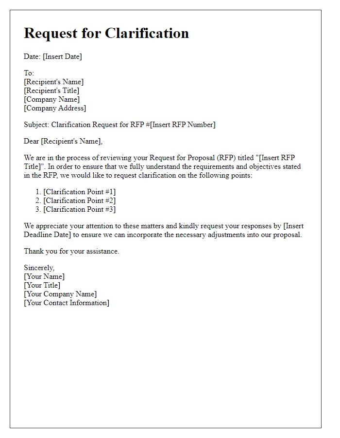 Letter template of RFP Clarification Request