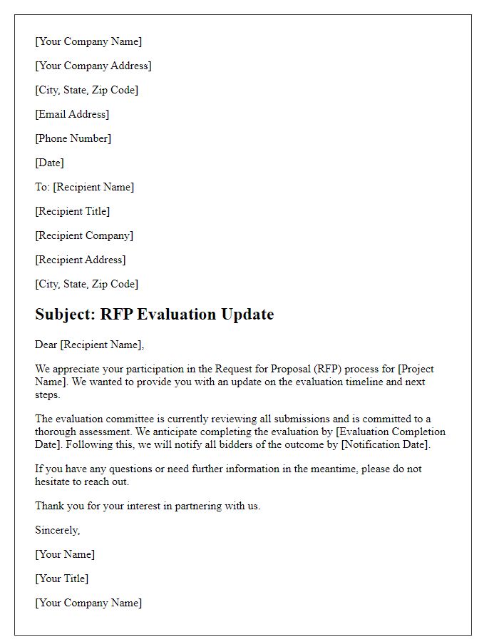 Letter template of RFP Evaluation Update