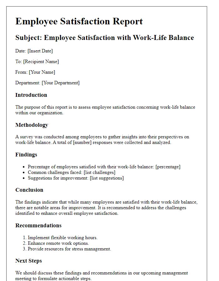 Letter template of a report on employee satisfaction with work-life balance