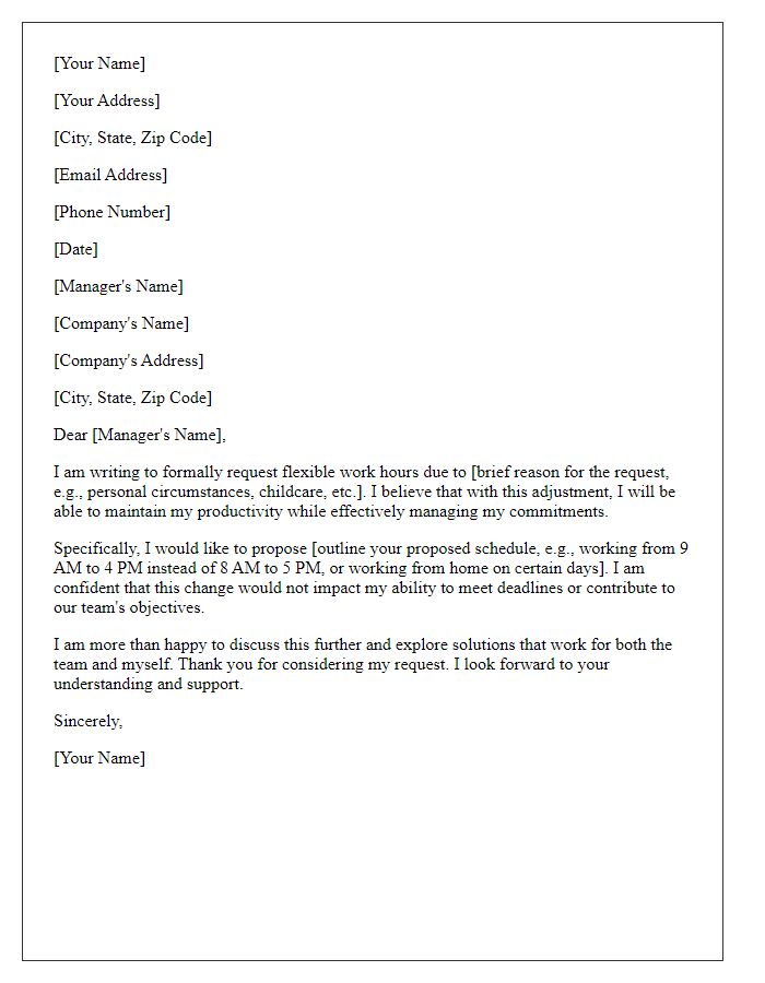 Letter template of a request for flexible work hours