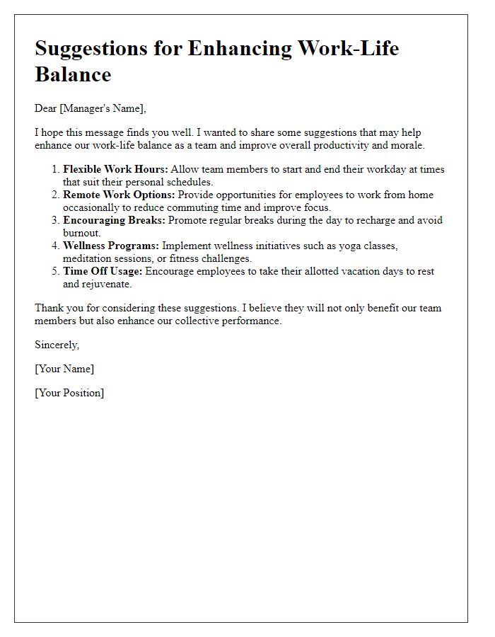 Letter template of suggestions for enhancing work-life balance