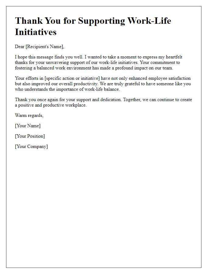 Letter template of a thank-you note for supporting work-life initiatives