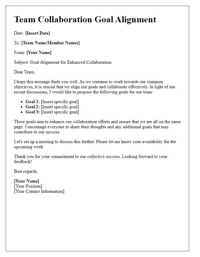 Letter template of team collaboration goal alignment