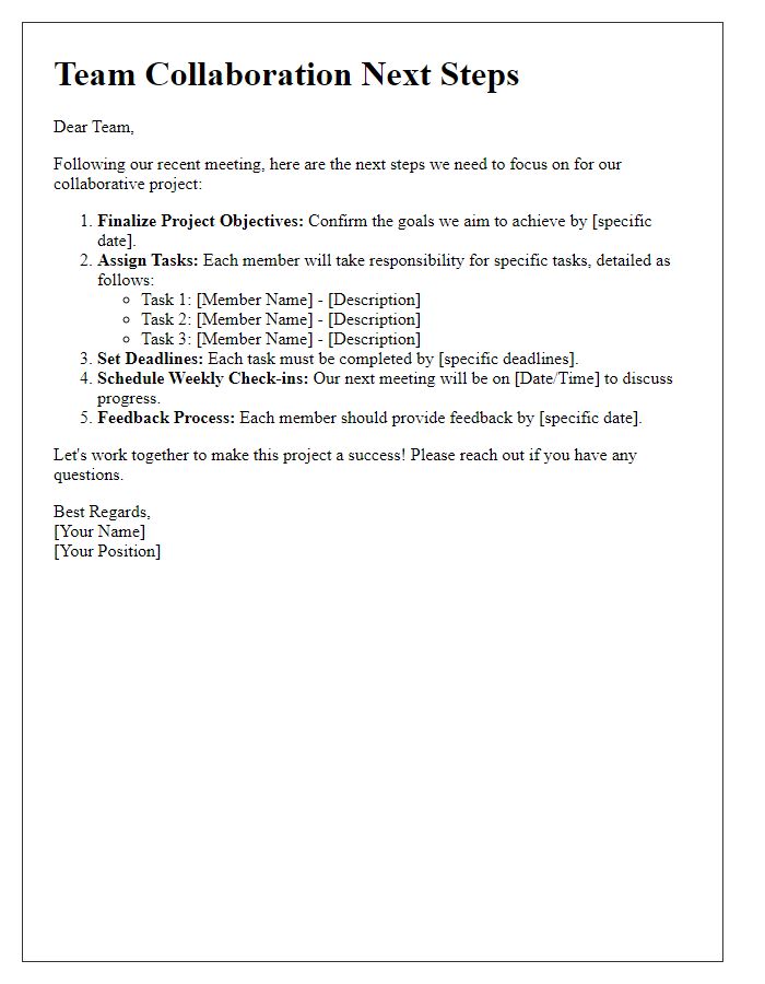 Letter template of team collaboration next steps outline