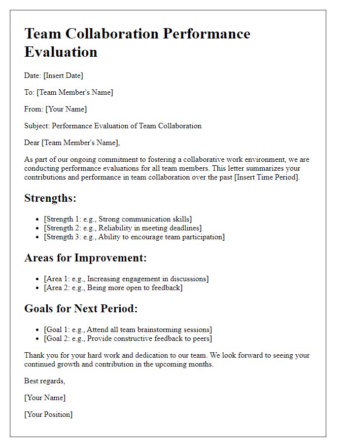 Letter template of team collaboration performance evaluation