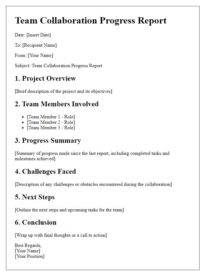 Letter template of team collaboration progress report