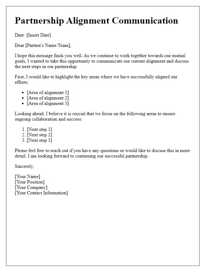 Letter template of partnership alignment communication