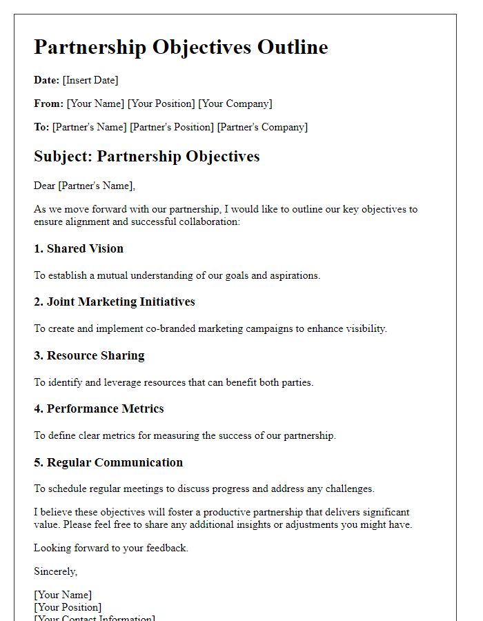 Letter template of partnership objectives outline