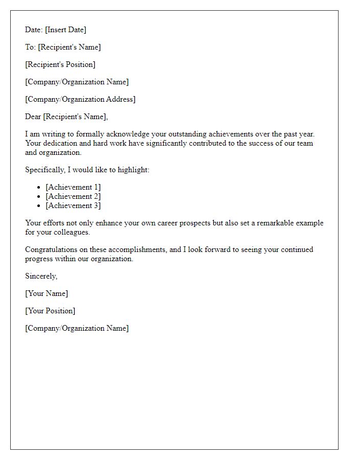 Letter template of acknowledgment of achievements for advancement