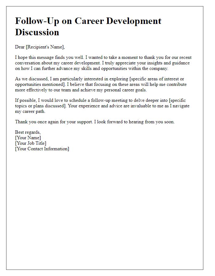 Letter template of follow-up on career development conversation