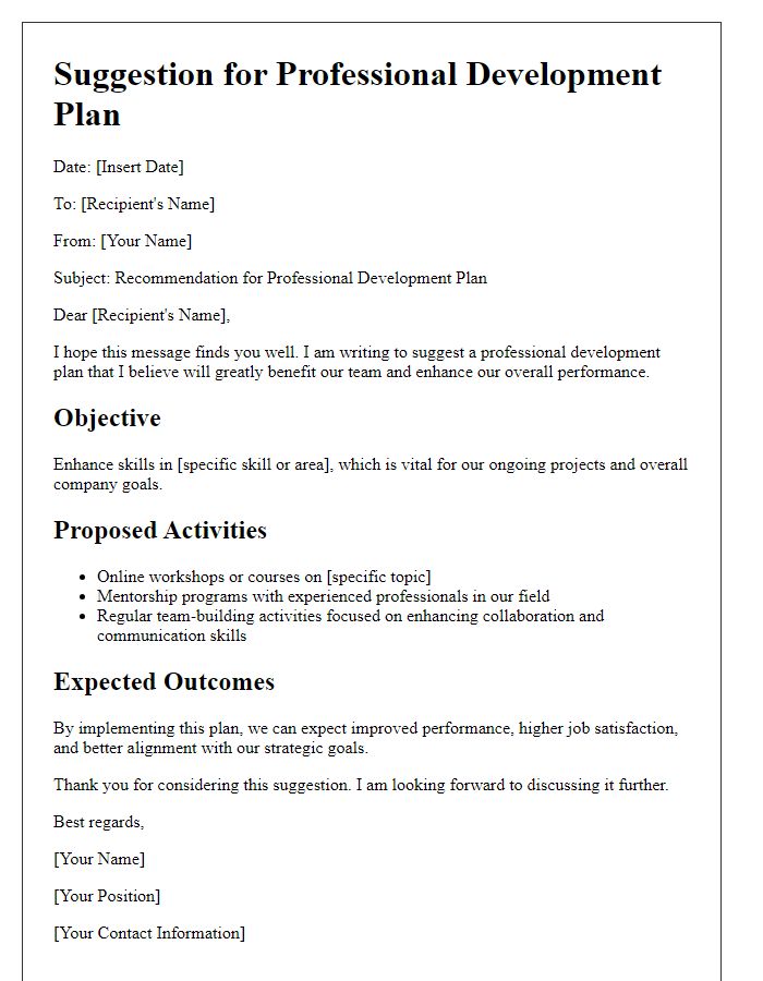 Letter template of suggestion for professional development plan