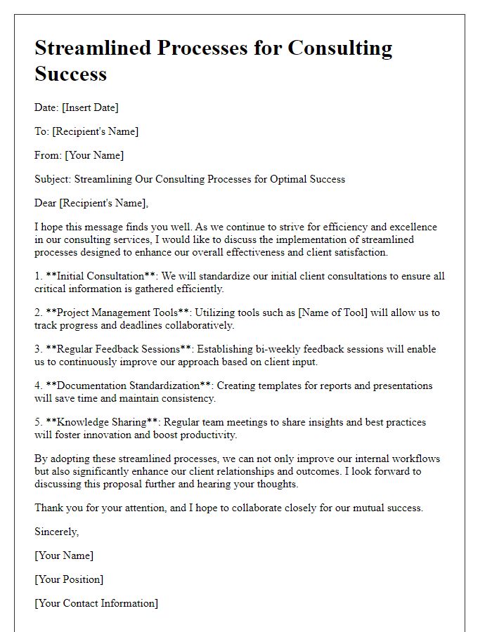 Letter template of streamlined processes for consulting success.