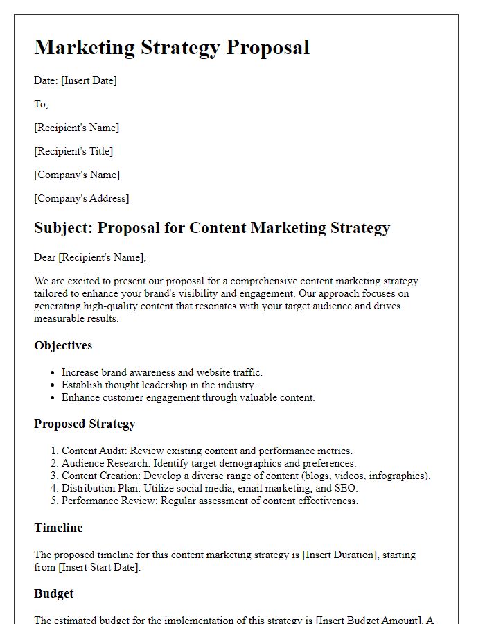 Letter template of marketing strategy proposal for content marketing approach.