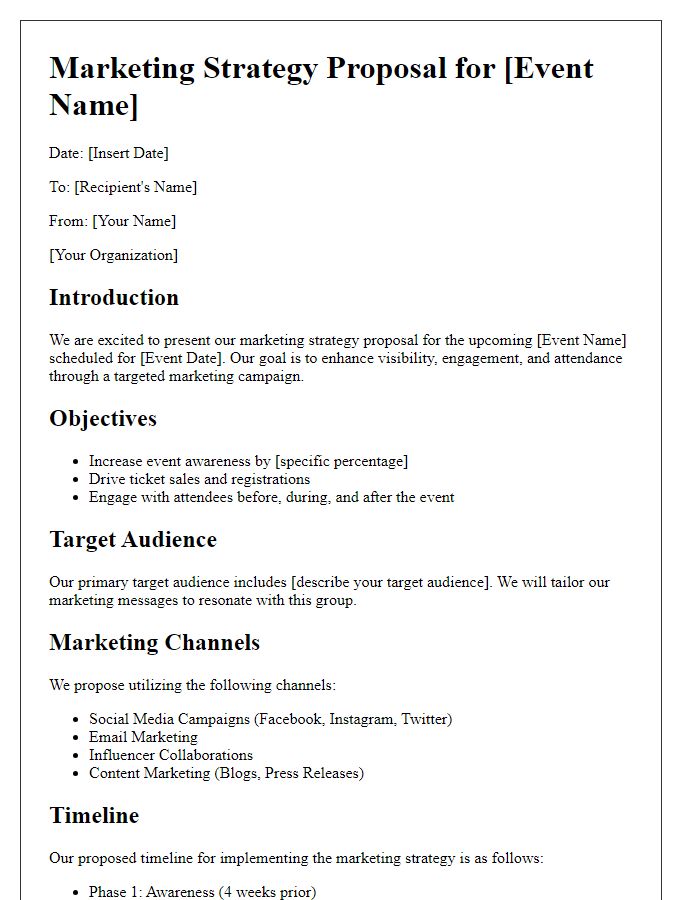 Letter template of marketing strategy proposal for event marketing plans.