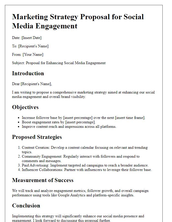 Letter template of marketing strategy proposal for social media engagement.