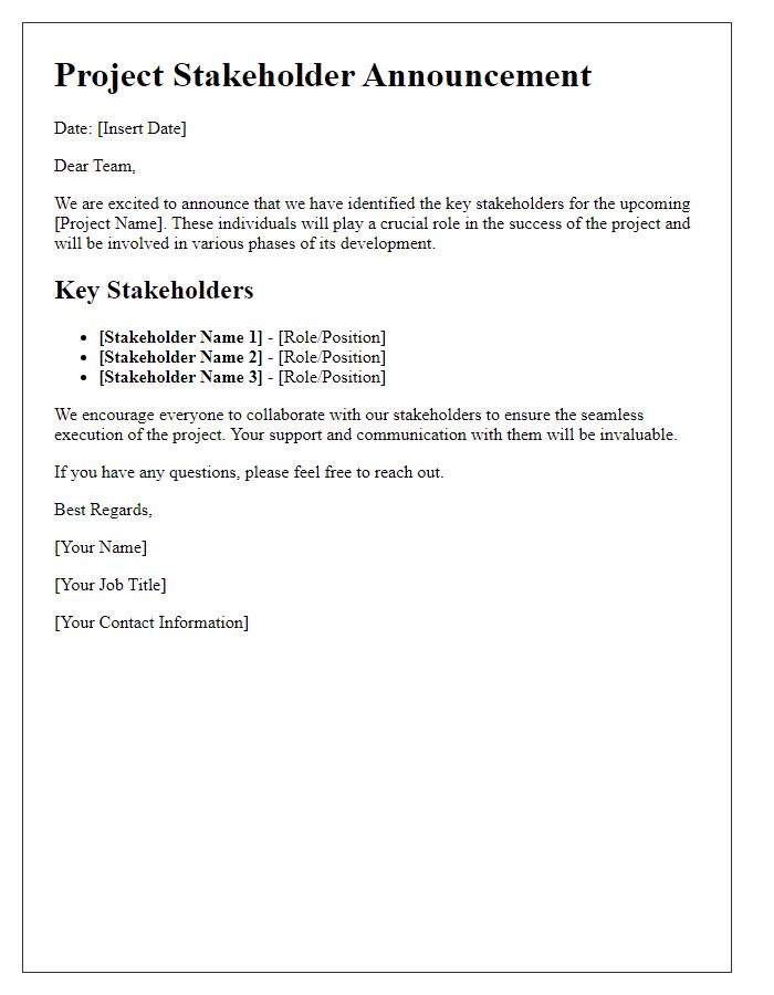 Letter template of project stakeholder announcement