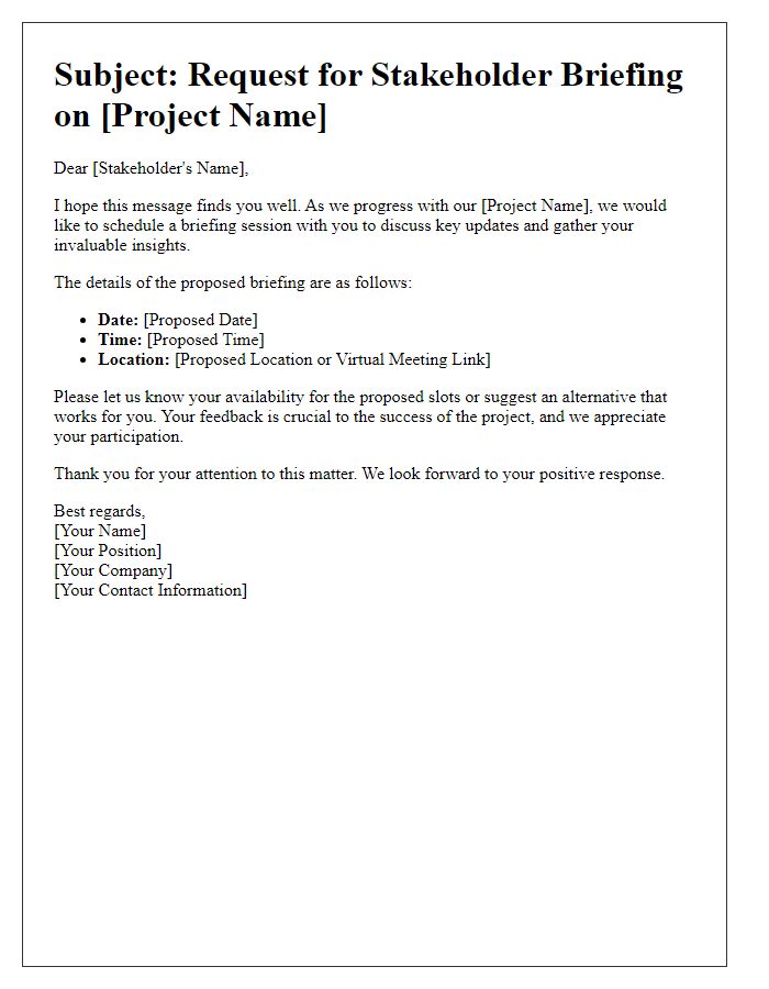 Letter template of project stakeholder briefing request