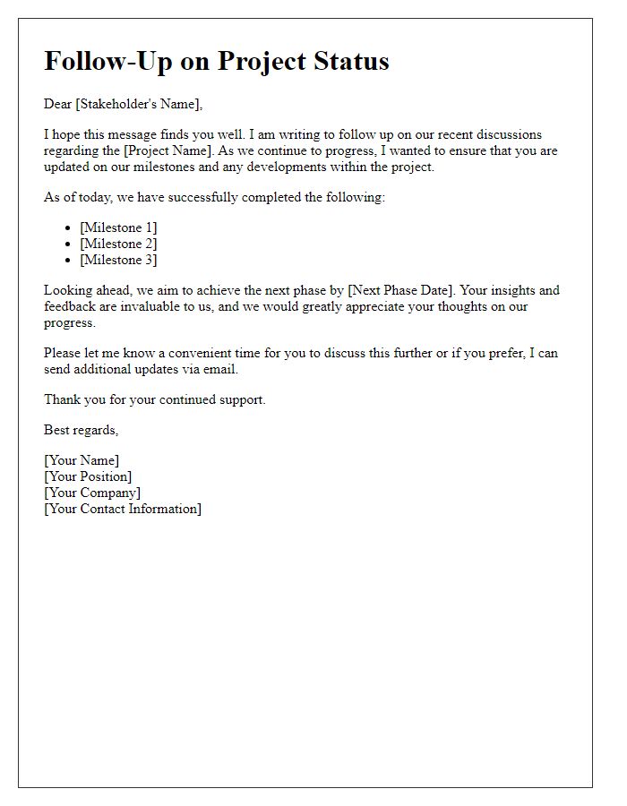 Letter template of project stakeholder follow-up communication