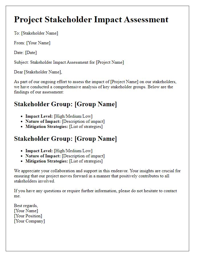 Letter template of project stakeholder impact assessment