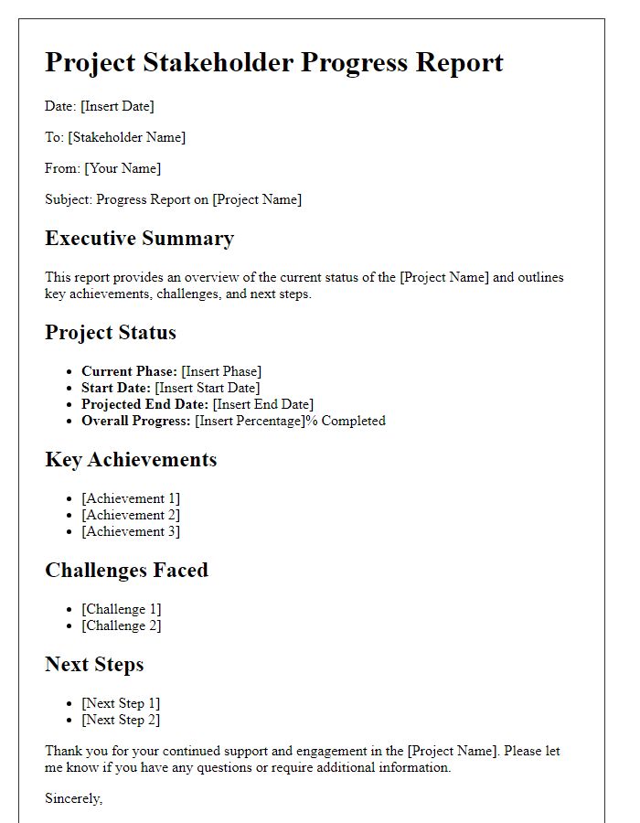 Letter template of project stakeholder progress report