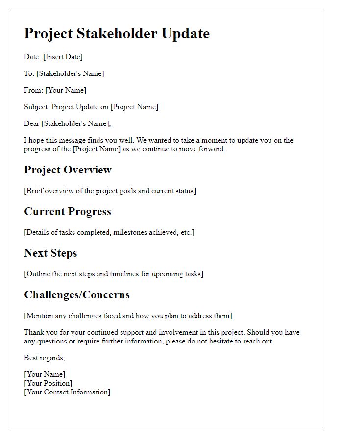 Letter template of project stakeholder update