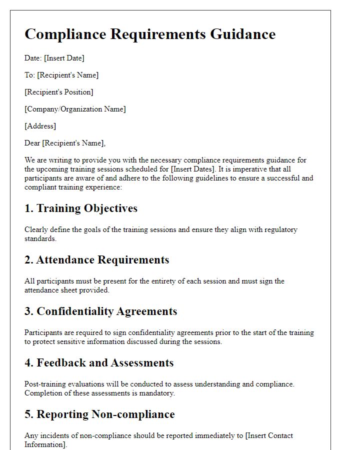 Letter template of compliance requirements guidance for training sessions