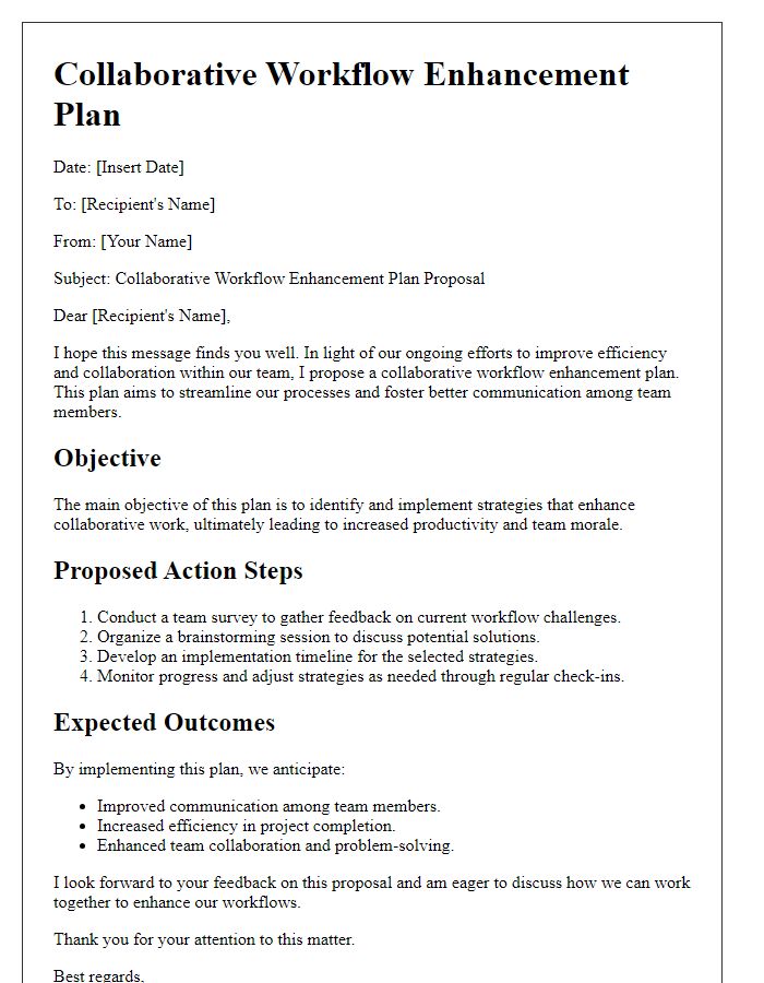 Letter template of collaborative workflow enhancement plan