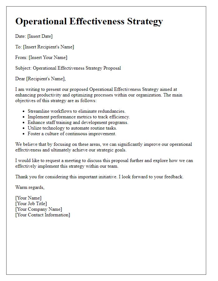 Letter template of operational effectiveness strategy