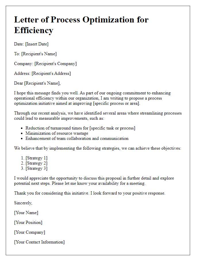 Letter template of process optimization for efficiency