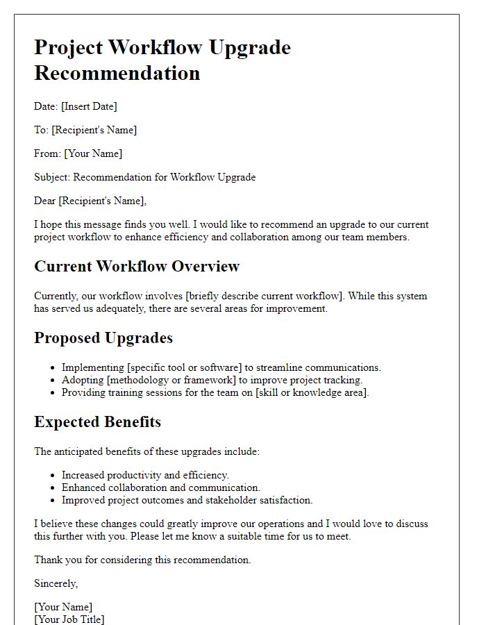 Letter template of project workflow upgrade recommendation