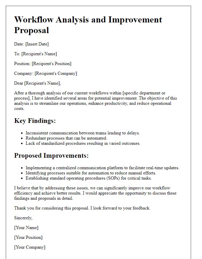 Letter template of workflow analysis and improvement