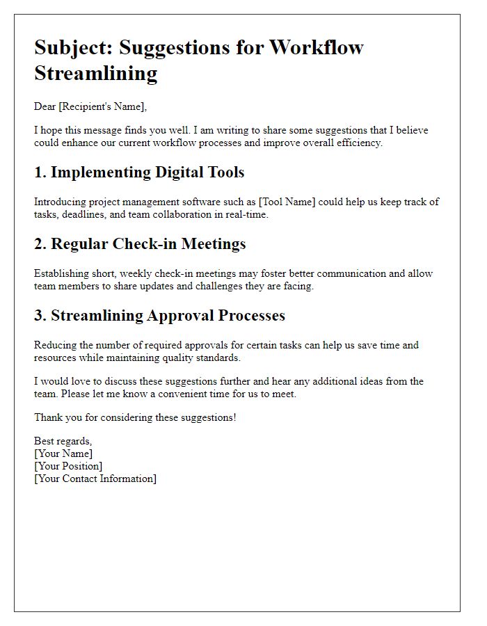 Letter template of workflow streamlining suggestion