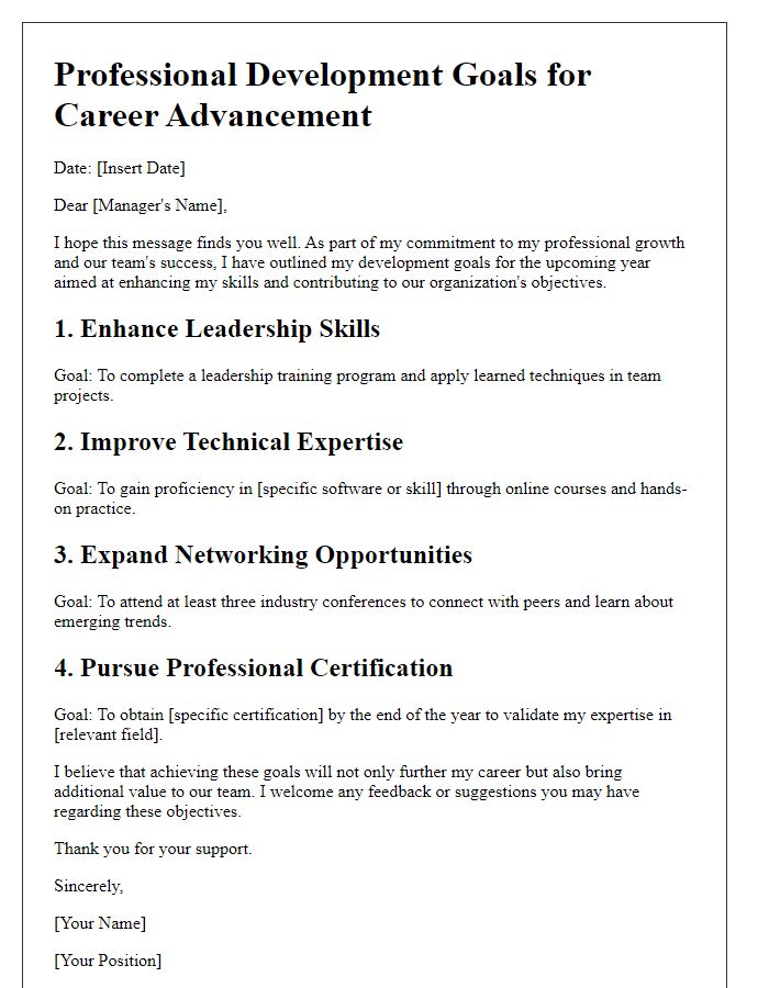 Letter template of professional development goals for career advancement