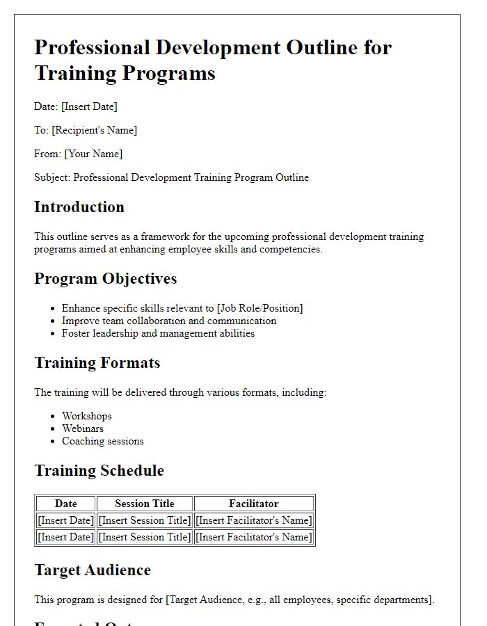 Letter template of professional development outline for training programs