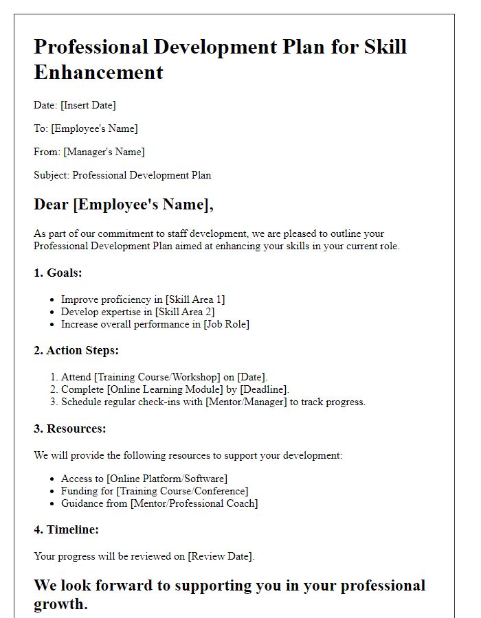 Letter template of professional development plan for skill enhancement