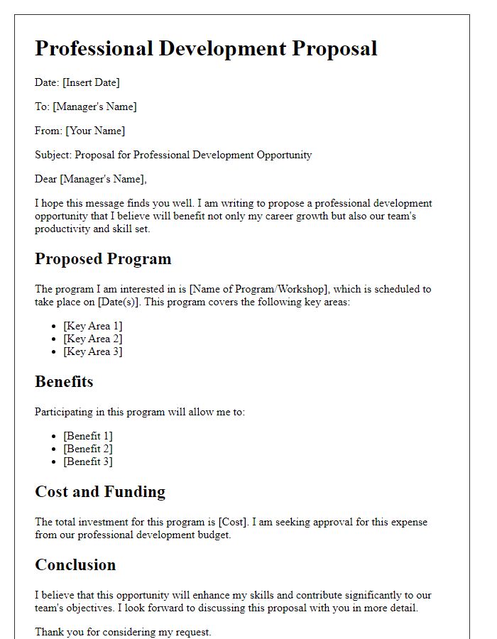 Letter template of professional development proposal for management approval