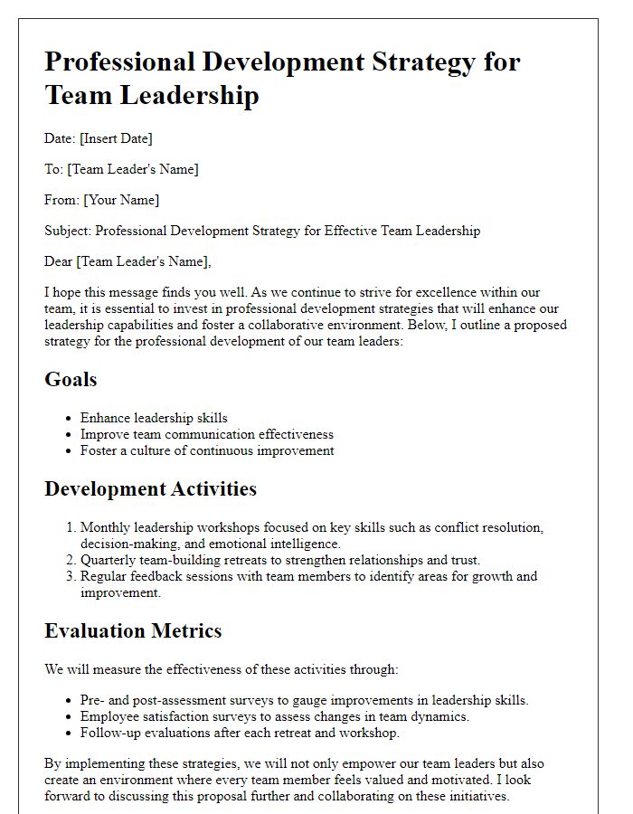 Letter template of professional development strategy for team leadership