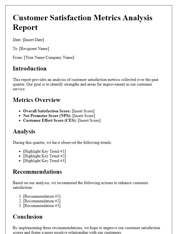 Letter template of customer satisfaction metrics analysis