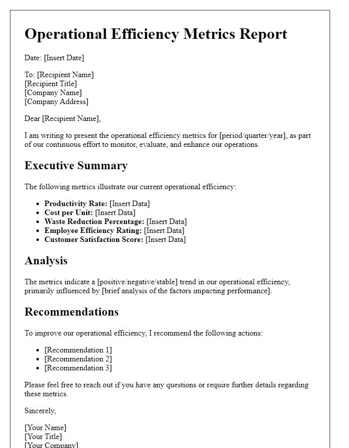 Letter template of operational efficiency metrics