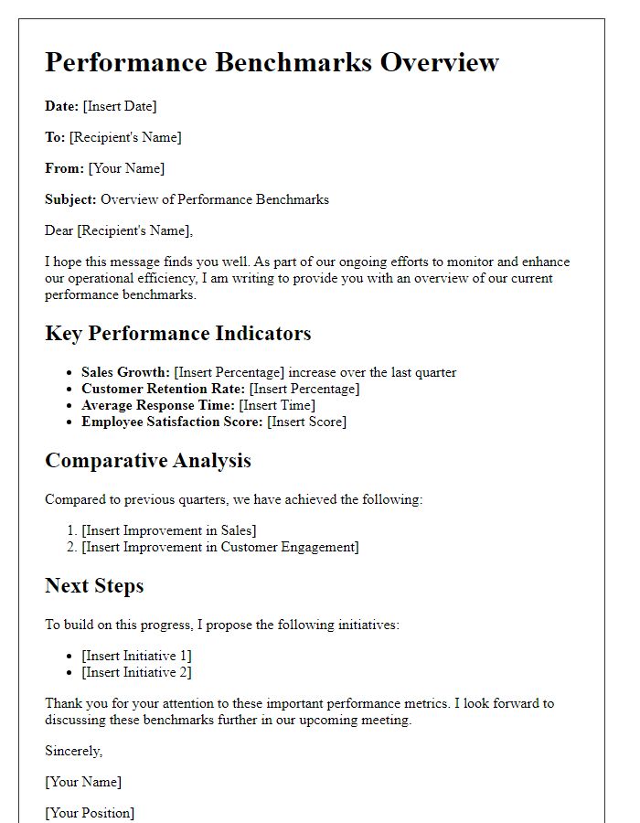 Letter template of performance benchmarks overview