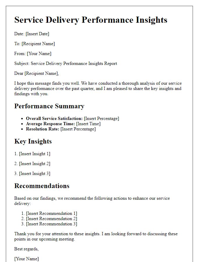 Letter template of service delivery performance insights