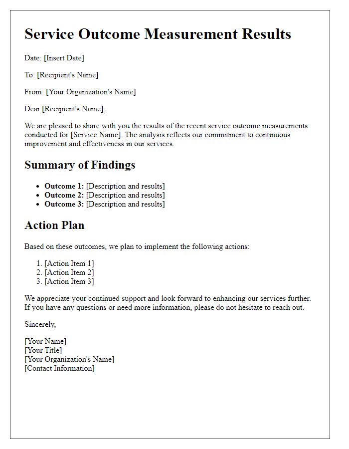 Letter template of service outcome measurement